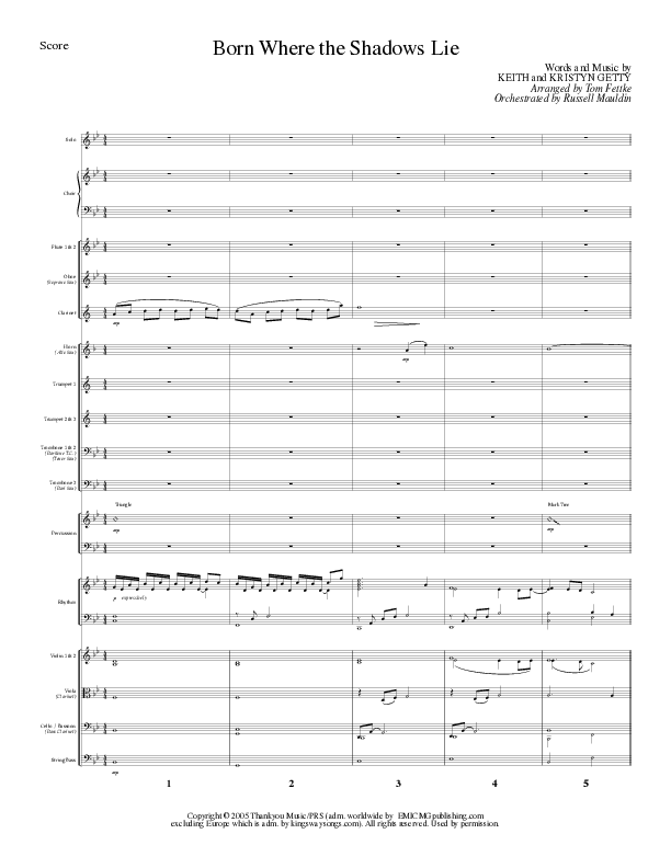 Born Where the Shadows Lie (Choral Anthem SATB) Orchestration (Lillenas Choral / Arr. Tom Fettke / Orch. Russell Mauldin)