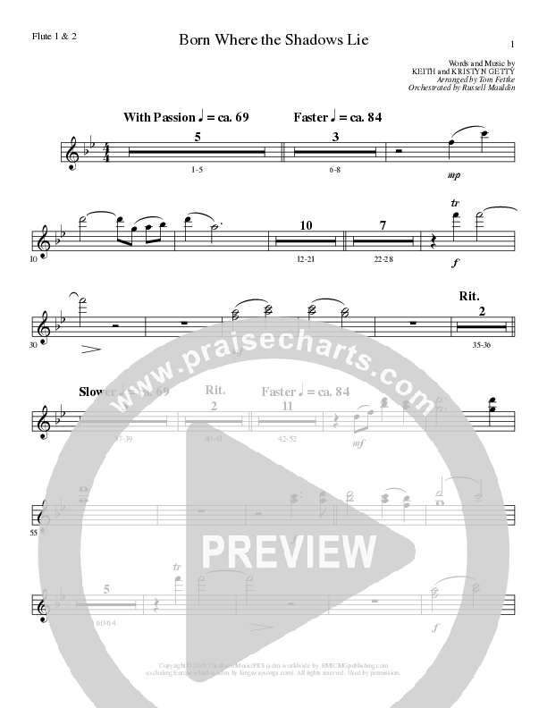 Born Where the Shadows Lie (Choral Anthem SATB) Flute 1/2 (Lillenas Choral / Arr. Tom Fettke / Orch. Russell Mauldin)