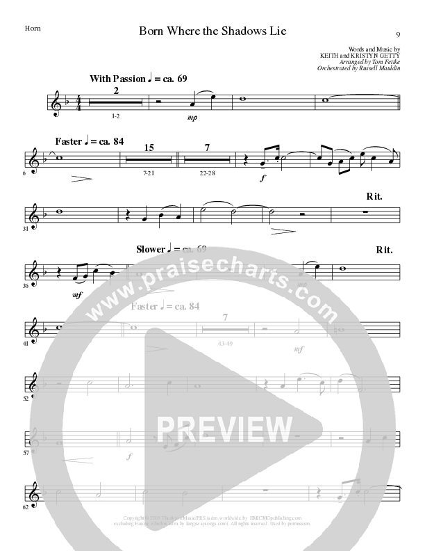 Born Where the Shadows Lie (Choral Anthem SATB) French Horn (Lillenas Choral / Arr. Tom Fettke / Orch. Russell Mauldin)