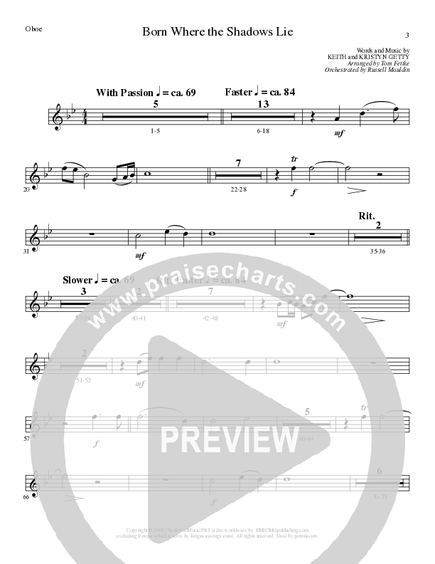 Born Where the Shadows Lie (Choral Anthem SATB) Oboe (Lillenas Choral / Arr. Tom Fettke / Orch. Russell Mauldin)
