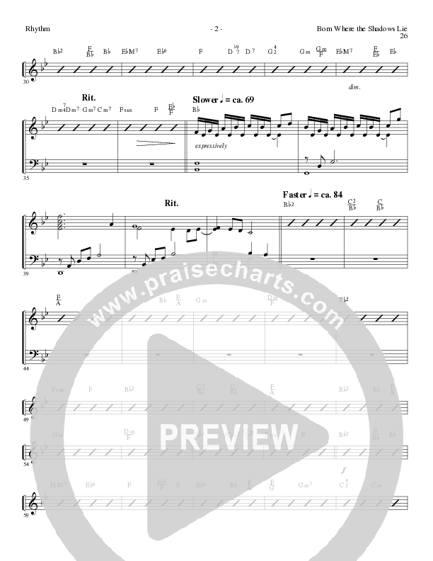 Born Where the Shadows Lie (Choral Anthem SATB) Rhythm Chart (Lillenas Choral / Arr. Tom Fettke / Orch. Russell Mauldin)