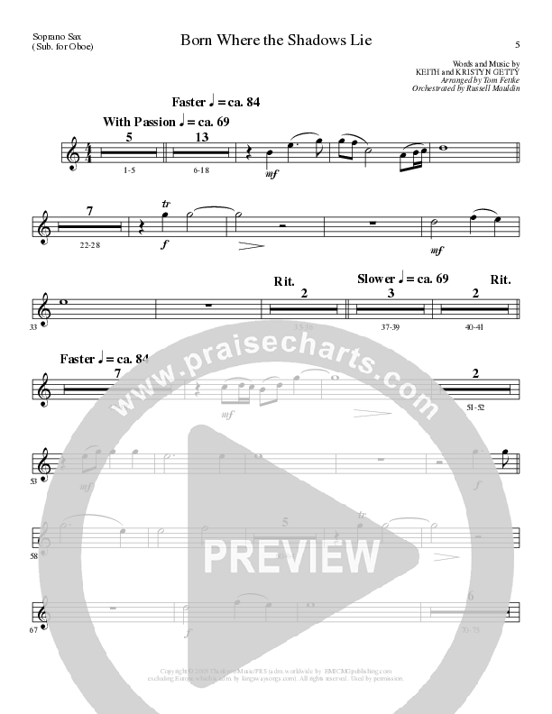 Born Where the Shadows Lie (Choral Anthem SATB) Soprano Sax (Lillenas Choral / Arr. Tom Fettke / Orch. Russell Mauldin)