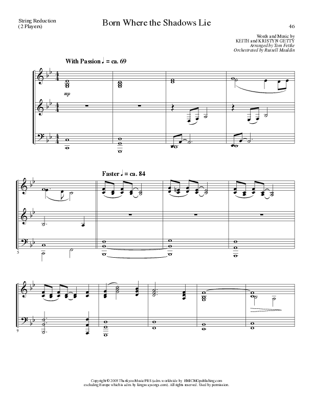 Born Where the Shadows Lie (Choral Anthem SATB) String Reduction (Lillenas Choral / Arr. Tom Fettke / Orch. Russell Mauldin)