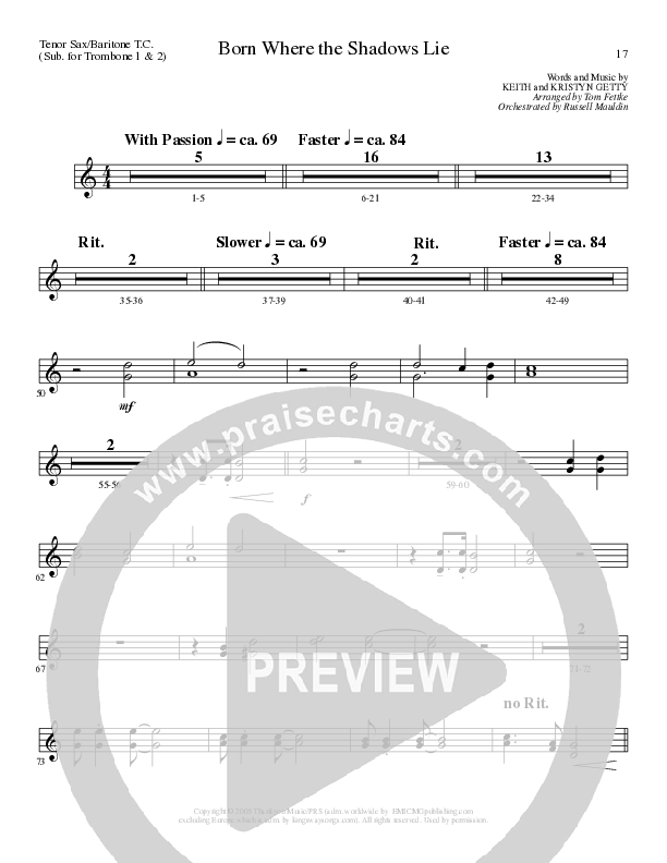 Born Where the Shadows Lie (Choral Anthem SATB) Tenor Sax/Baritone T.C. (Lillenas Choral / Arr. Tom Fettke / Orch. Russell Mauldin)