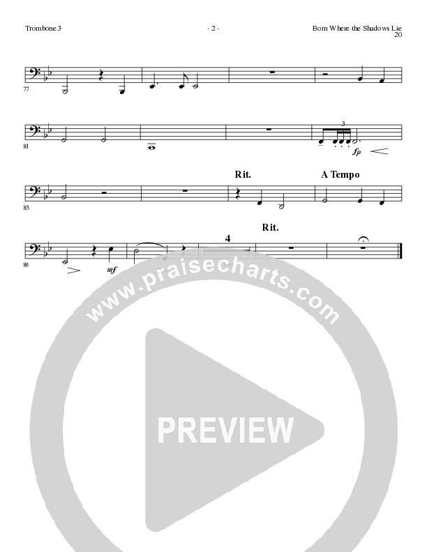 Born Where the Shadows Lie (Choral Anthem SATB) Trombone 3 (Lillenas Choral / Arr. Tom Fettke / Orch. Russell Mauldin)