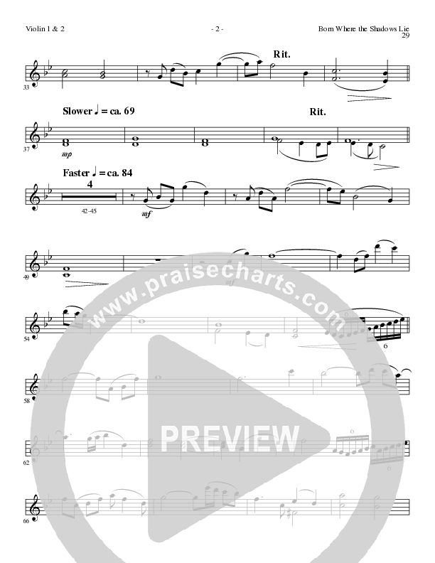 Born Where the Shadows Lie (Choral Anthem SATB) Violin 1/2 (Lillenas Choral / Arr. Tom Fettke / Orch. Russell Mauldin)