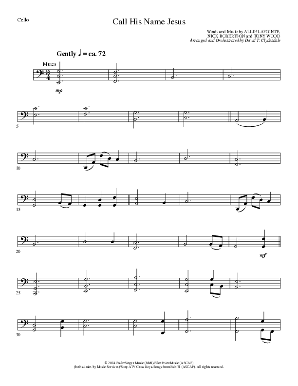 Call His Name Jesus (Choral Anthem SATB) Cello (Word Music Choral / Arr. Cliff Duren)