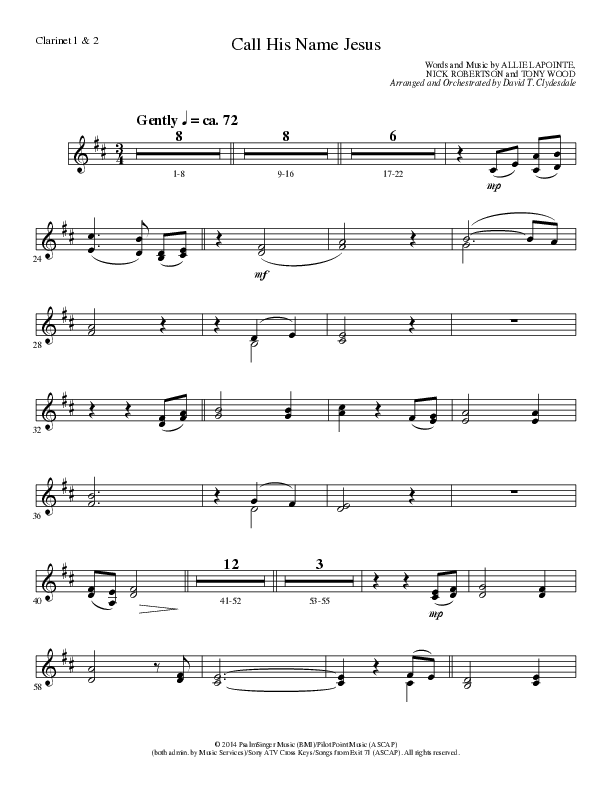 Call His Name Jesus (Choral Anthem SATB) Clarinet 1/2 (Word Music Choral / Arr. Cliff Duren)