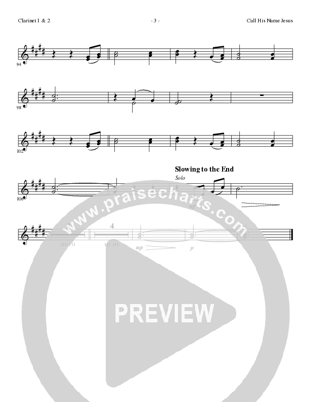 Call His Name Jesus (Choral Anthem SATB) Clarinet 1/2 (Word Music Choral / Arr. Cliff Duren)