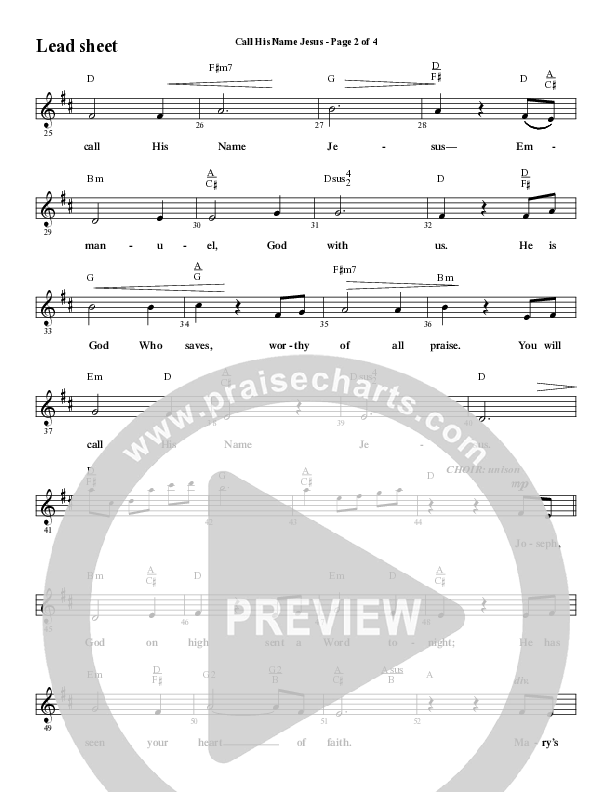 Call His Name Jesus (Choral Anthem SATB) Lead Sheet (Melody) (Word Music Choral / Arr. Cliff Duren)