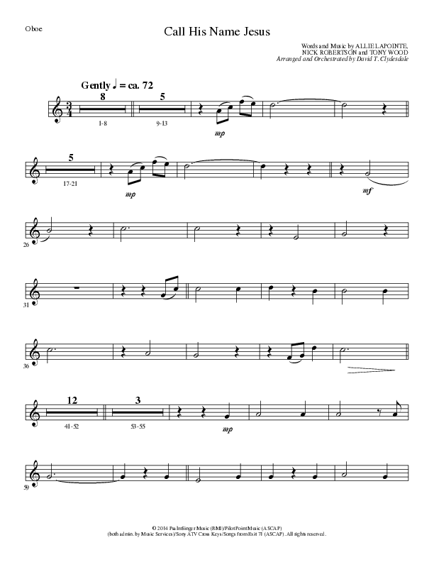 Call His Name Jesus (Choral Anthem SATB) Oboe (Word Music Choral / Arr. Cliff Duren)