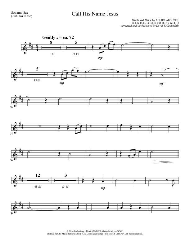 Call His Name Jesus (Choral Anthem SATB) Soprano Sax (Word Music Choral / Arr. Cliff Duren)