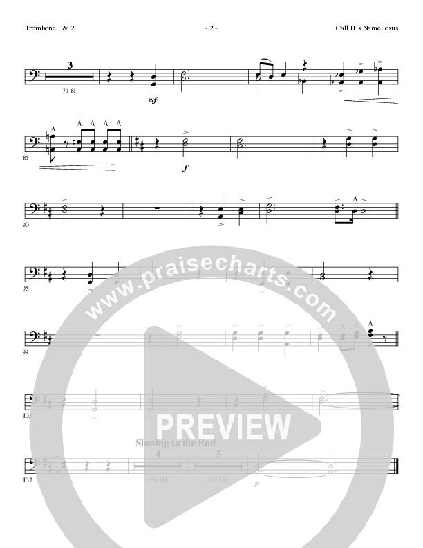 Call His Name Jesus (Choral Anthem SATB) Trombone 1/2 (Word Music Choral / Arr. Cliff Duren)