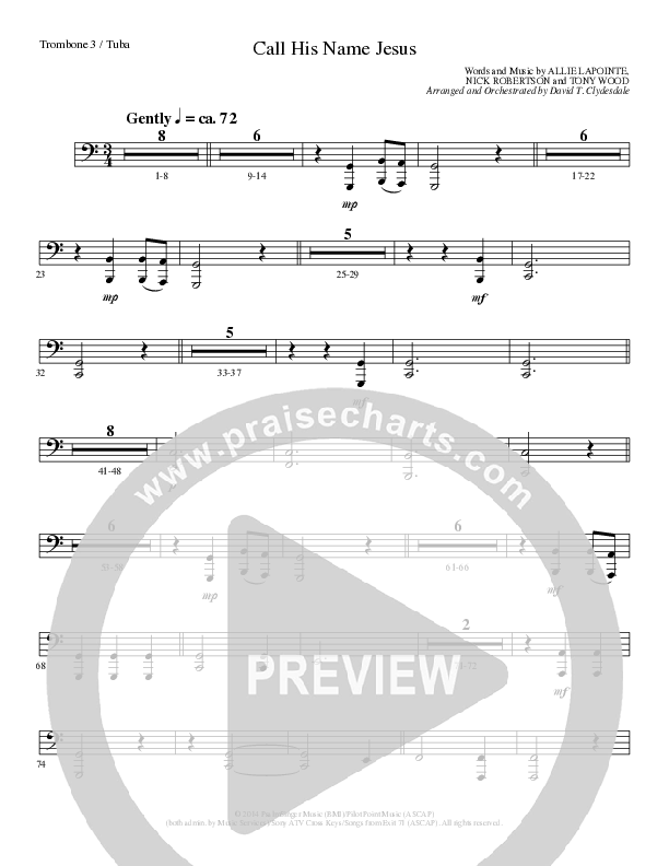 Call His Name Jesus (Choral Anthem SATB) Trombone 3/Tuba (Word Music Choral / Arr. Cliff Duren)