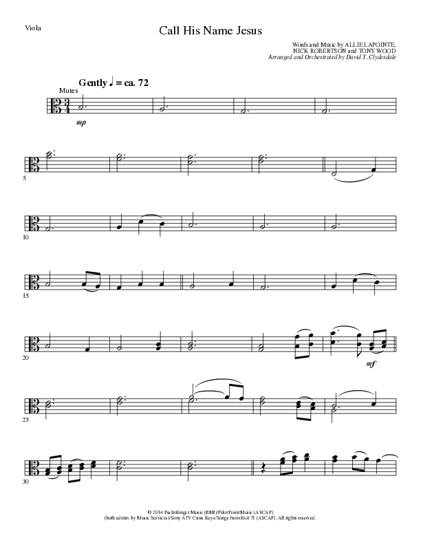 Call His Name Jesus (Choral Anthem SATB) Viola (Word Music Choral / Arr. Cliff Duren)