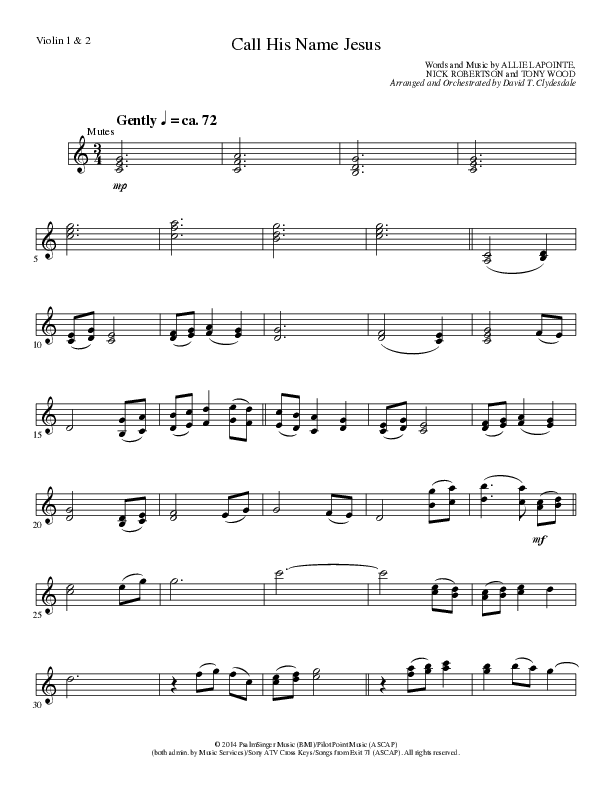 Call His Name Jesus (Choral Anthem SATB) Violin 1/2 (Word Music Choral / Arr. Cliff Duren)