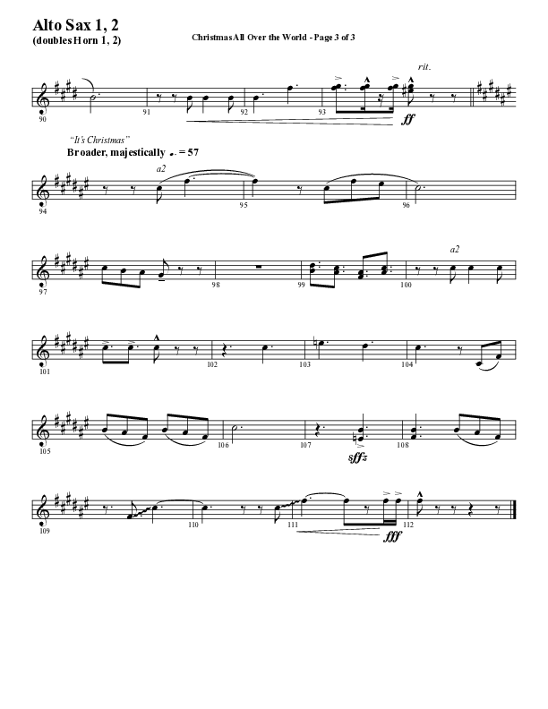 Christmas All Over The World (Choral Anthem SATB) Alto Sax 1/2 (Word Music Choral / Arr. Daniel Semsen)