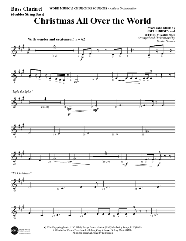 Christmas All Over The World (Choral Anthem SATB) Bass Clarinet (Word Music Choral / Arr. Daniel Semsen)