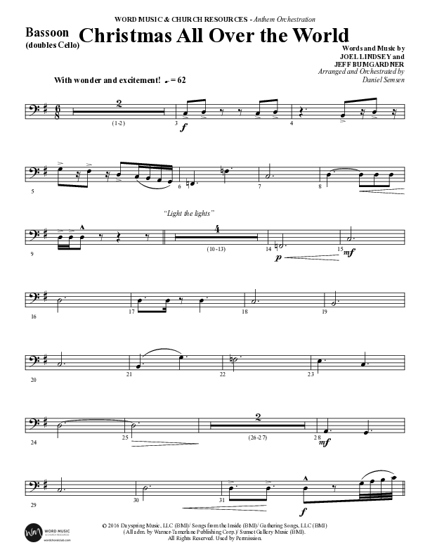 Christmas All Over The World (Choral Anthem SATB) Bassoon (Word Music Choral / Arr. Daniel Semsen)