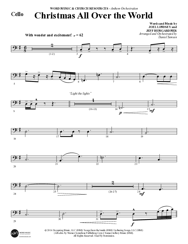 Christmas All Over The World (Choral Anthem SATB) Cello (Word Music Choral / Arr. Daniel Semsen)