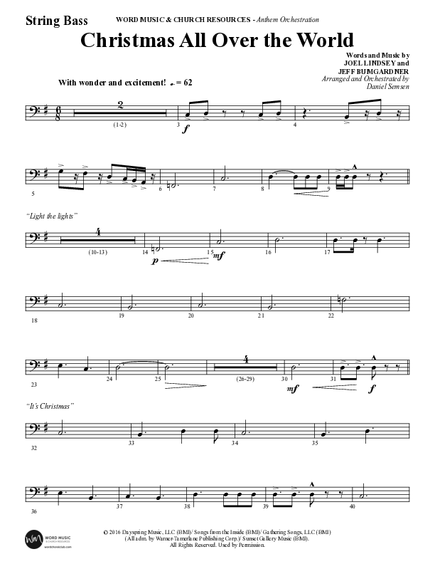 Christmas All Over The World (Choral Anthem SATB) Double Bass (Word Music Choral / Arr. Daniel Semsen)