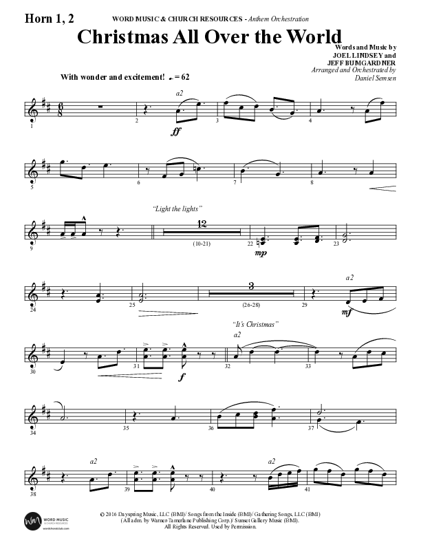 Christmas All Over The World (Choral Anthem SATB) French Horn 1/2 (Word Music Choral / Arr. Daniel Semsen)