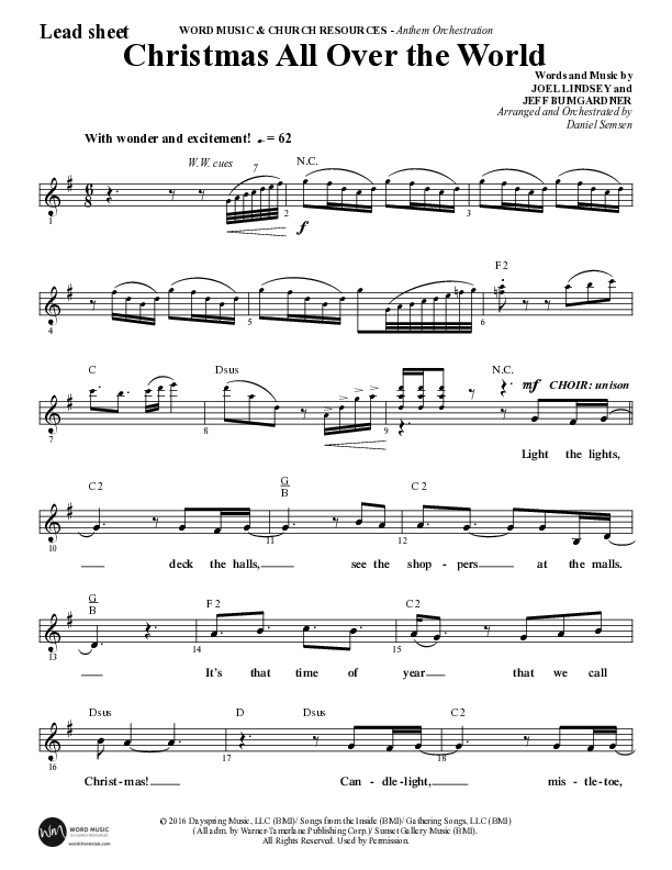 Christmas All Over The World (Choral Anthem SATB) Lead Sheet (Melody) (Word Music Choral / Arr. Daniel Semsen)