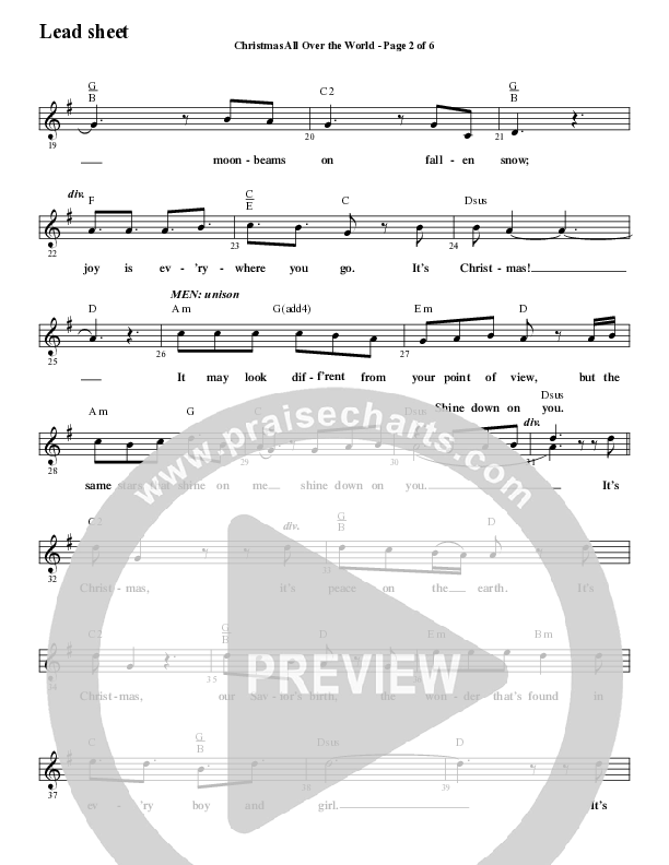 Christmas All Over The World (Choral Anthem SATB) Lead Sheet (Melody) (Word Music Choral / Arr. Daniel Semsen)