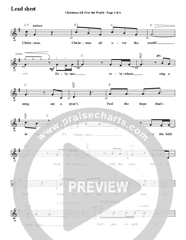 Christmas All Over The World (Choral Anthem SATB) Lead Sheet (Melody) (Word Music Choral / Arr. Daniel Semsen)