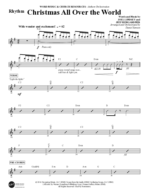 Christmas All Over The World (Choral Anthem SATB) Rhythm Chart (Word Music Choral / Arr. Daniel Semsen)