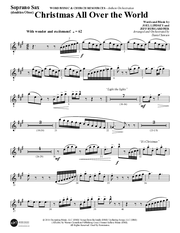 Christmas All Over The World (Choral Anthem SATB) Soprano Sax (Word Music Choral / Arr. Daniel Semsen)