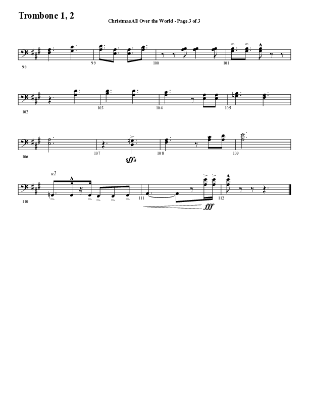 Christmas All Over The World (Choral Anthem SATB) Trombone 1/2 (Word Music Choral / Arr. Daniel Semsen)