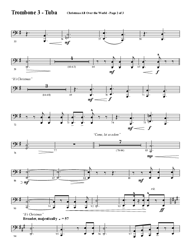 Christmas All Over The World (Choral Anthem SATB) Trombone 3/Tuba (Word Music Choral / Arr. Daniel Semsen)