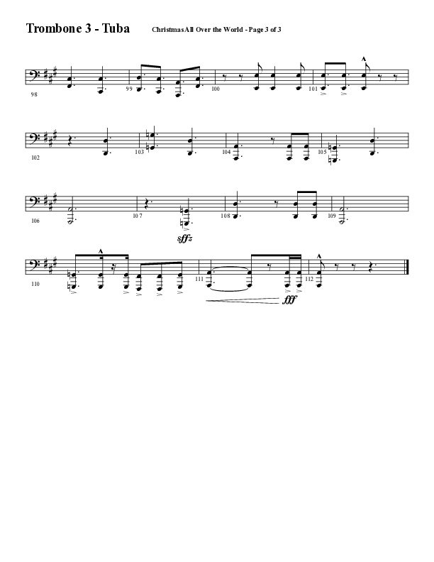 Christmas All Over The World (Choral Anthem SATB) Trombone 3/Tuba (Word Music Choral / Arr. Daniel Semsen)