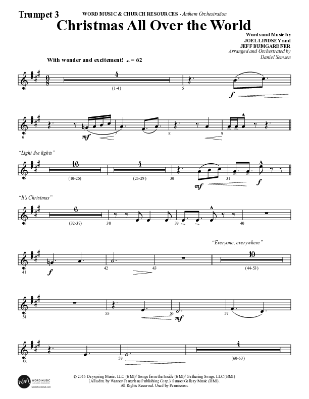 Christmas All Over The World (Choral Anthem SATB) Trumpet 3 (Word Music Choral / Arr. Daniel Semsen)