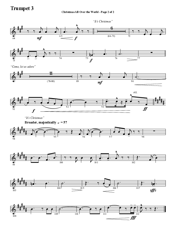 Christmas All Over The World (Choral Anthem SATB) Trumpet 3 (Word Music Choral / Arr. Daniel Semsen)