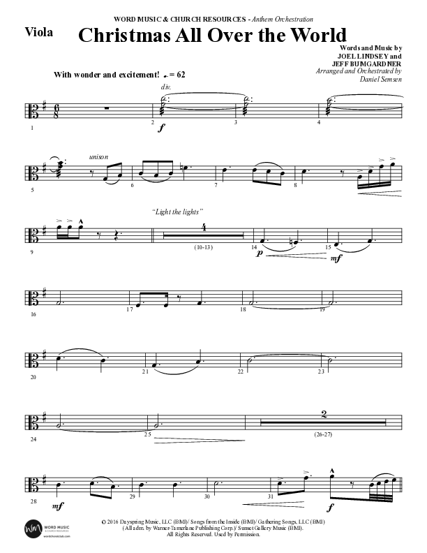 Christmas All Over The World (Choral Anthem SATB) Viola (Word Music Choral / Arr. Daniel Semsen)