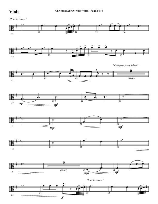 Christmas All Over The World (Choral Anthem SATB) Viola (Word Music Choral / Arr. Daniel Semsen)