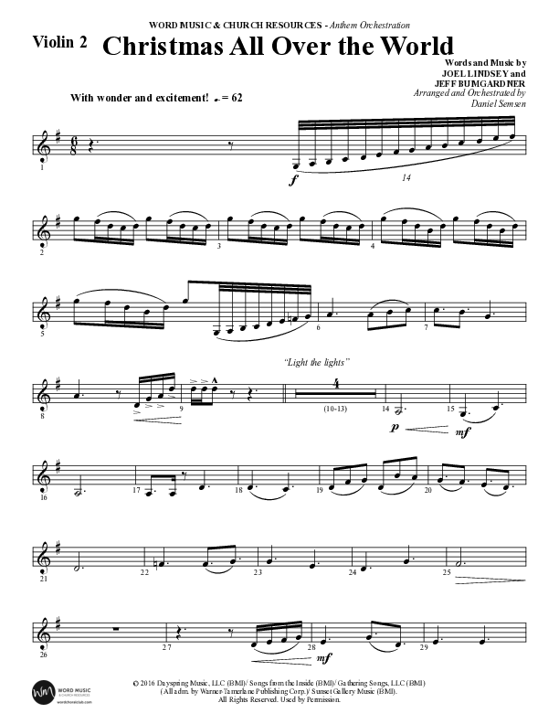 Christmas All Over The World (Choral Anthem SATB) Violin 2 (Word Music Choral / Arr. Daniel Semsen)