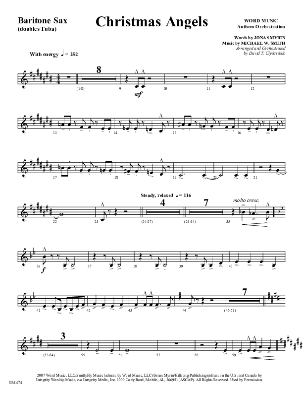 Christmas Angels (Choral Anthem SATB) Bari Sax (Word Music Choral / Arr. David Clydesdale)