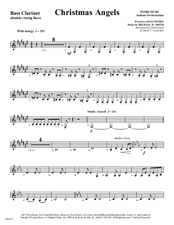 Christmas Angels (Choral Anthem SATB) Bass Clarinet (Word Music Choral / Arr. David Clydesdale)