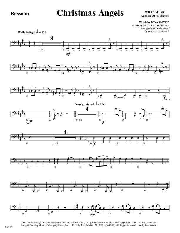 Christmas Angels (Choral Anthem SATB) Bassoon (Word Music Choral / Arr. David Clydesdale)