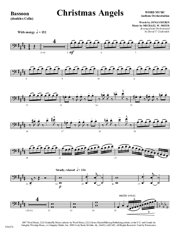Christmas Angels (Choral Anthem SATB) Bassoon (Word Music Choral / Arr. David Clydesdale)