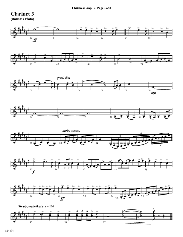 Christmas Angels (Choral Anthem SATB) Clarinet 3 (Word Music Choral / Arr. David Clydesdale)