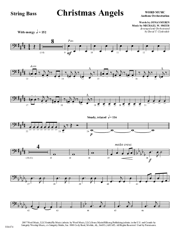 Christmas Angels (Choral Anthem SATB) Double Bass (Word Music Choral / Arr. David Clydesdale)
