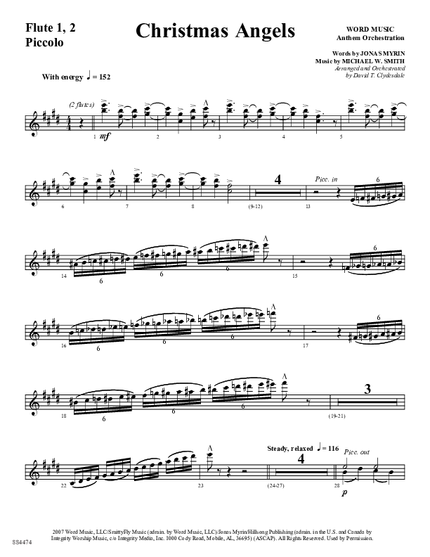 Christmas Angels (Choral Anthem SATB) Flute/Piccolo (Word Music Choral / Arr. David Clydesdale)