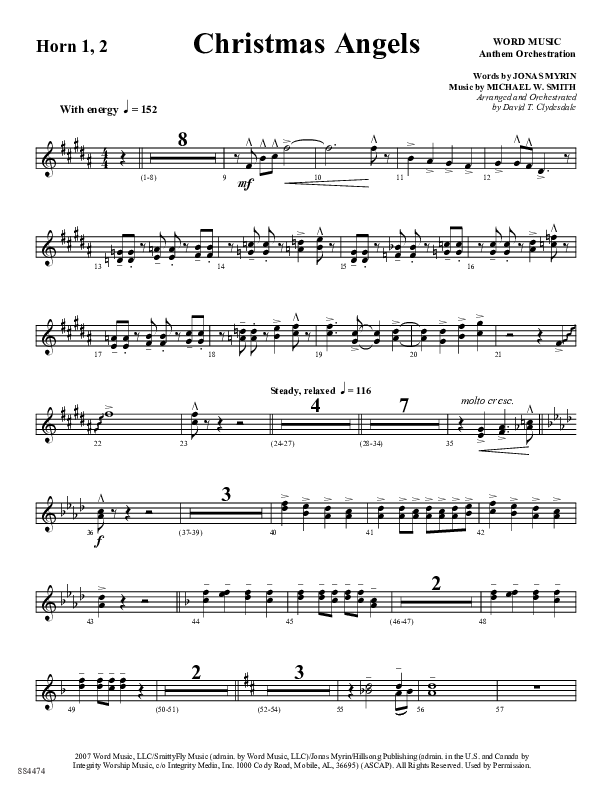 Christmas Angels (Choral Anthem SATB) French Horn 1/2 (Word Music Choral / Arr. David Clydesdale)