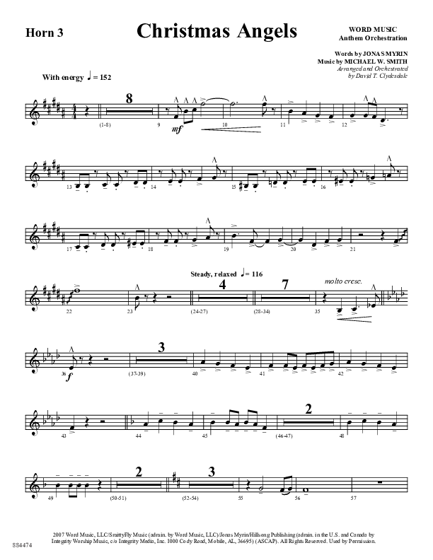 Christmas Angels (Choral Anthem SATB) French Horn 3 (Word Music Choral / Arr. David Clydesdale)