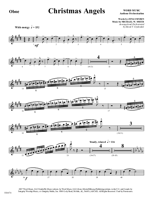 Christmas Angels (Choral Anthem SATB) Oboe (Word Music Choral / Arr. David Clydesdale)