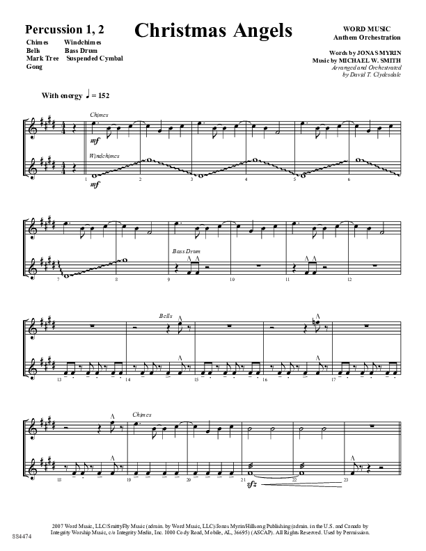 Christmas Angels (Choral Anthem SATB) Percussion 1/2 (Word Music Choral / Arr. David Clydesdale)